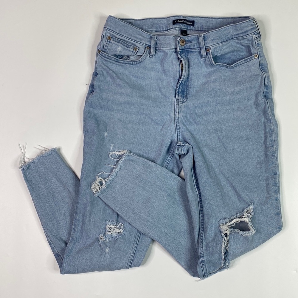 Calvin Klein Jeans High Rise Raw Hem Skinny Distressed Jeans Size 32
